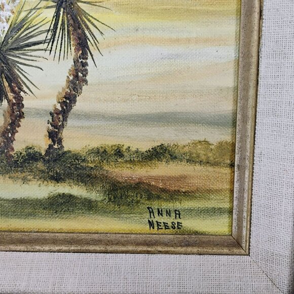 Vintage Framed Desert Landscape Oil Painting signed Anna Neese, 70s Original Art - Picture 2 of 10